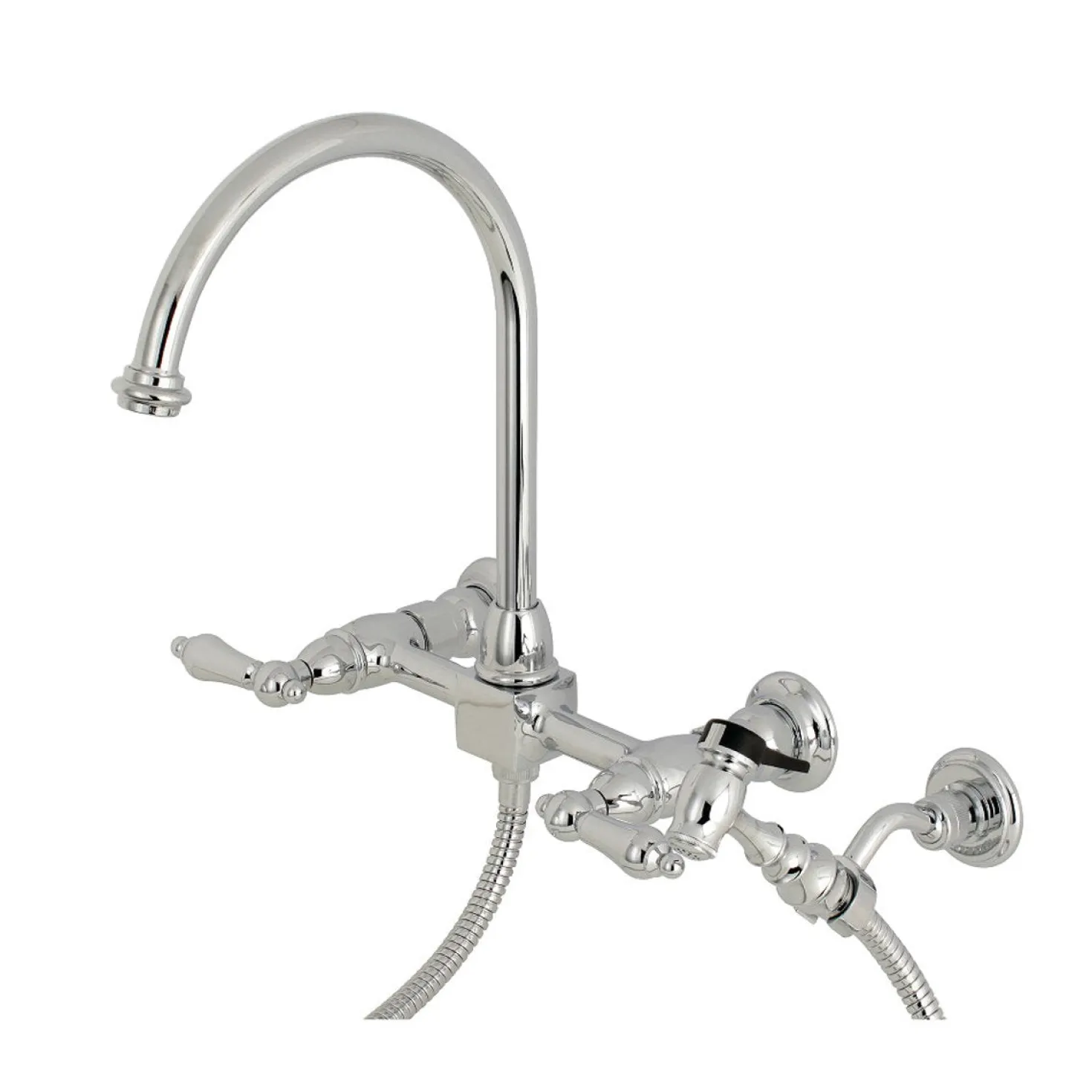Kingston Brass Restoration 8-Inch Centerset Wall Mount Kitchen Faucet with Brass Sprayer