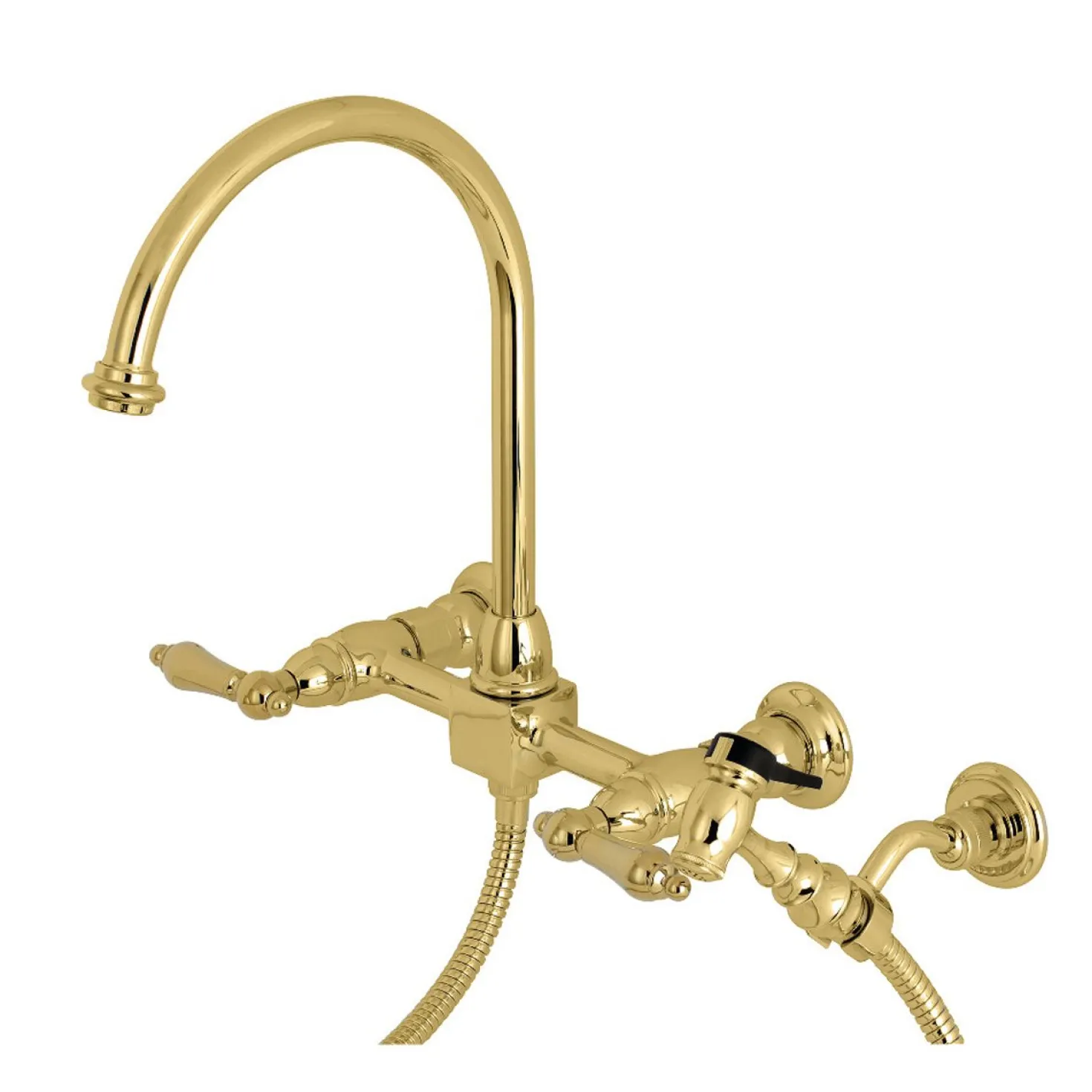 Kingston Brass Restoration 8-Inch Centerset Wall Mount Kitchen Faucet with Brass Sprayer