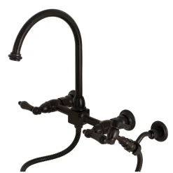 Kingston Brass Restoration 8-Inch Centerset Wall Mount Kitchen Faucet with Brass Sprayer
