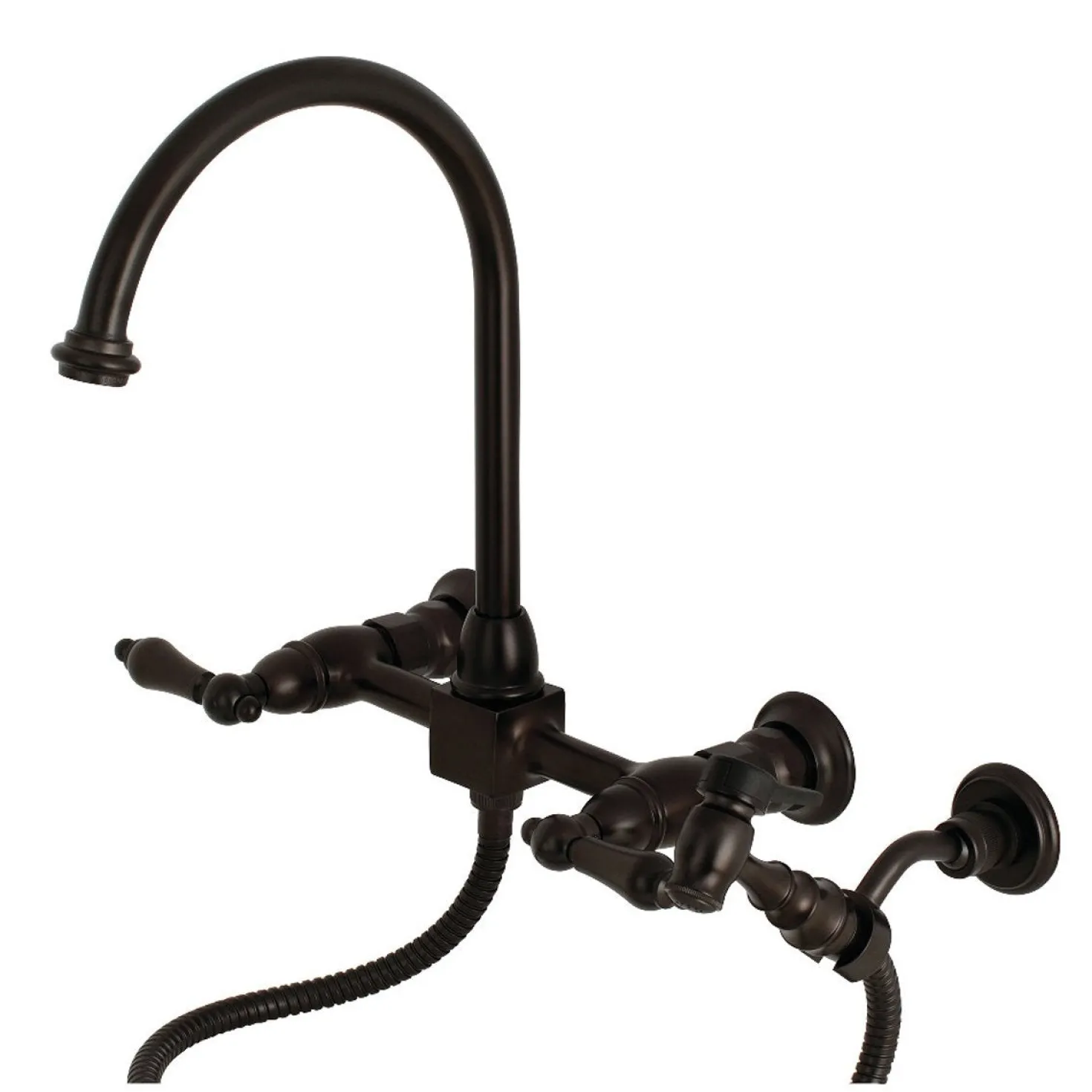 Kingston Brass Restoration 8-Inch Centerset Wall Mount Kitchen Faucet with Brass Sprayer