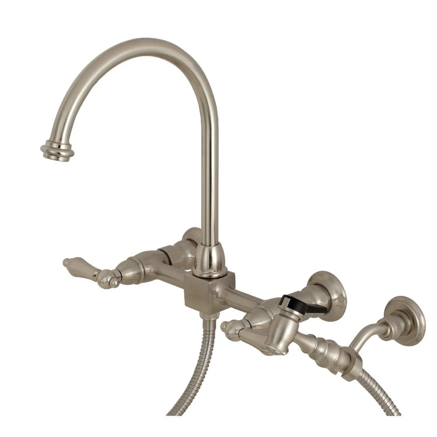 Kingston Brass Restoration 8-Inch Centerset Wall Mount Kitchen Faucet with Brass Sprayer