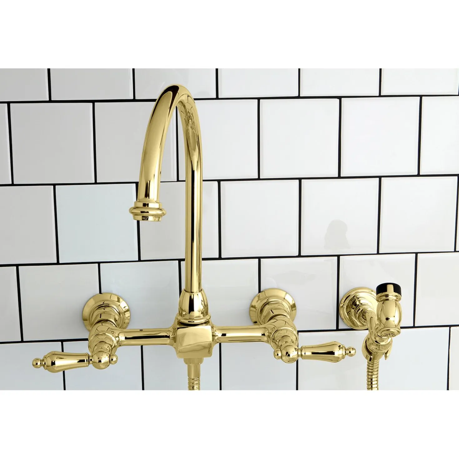Kingston Brass Restoration 8-Inch Centerset Wall Mount Kitchen Faucet with Brass Sprayer