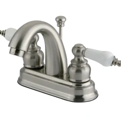 Kingston Brass Restoration 4-Inch centerset Lavatory Faucet with Porcelain Lever Handles