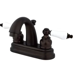 Kingston Brass Restoration 4-Inch centerset Lavatory Faucet with Porcelain Lever Handles