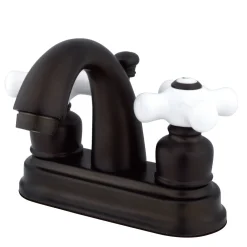 Kingston Brass Restoration 4-Inch centerset Lavatory Faucet with Porcelain Cross Handles