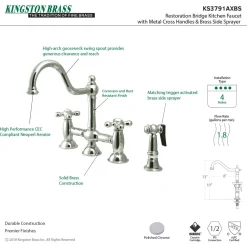 Kingston Brass Restoration Kitchen Bridge Faucet with Brass Sprayer