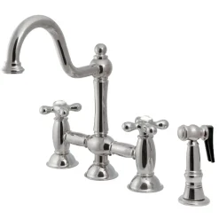 Kingston Brass Restoration Kitchen Bridge Faucet with Brass Sprayer