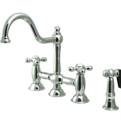 Kingston Brass Restoration Kitchen Bridge Faucet with Brass Sprayer