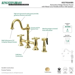Kingston Brass Restoration Kitchen Bridge Faucet with Brass Sprayer