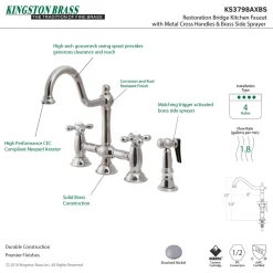 Kingston Brass Restoration Kitchen Bridge Faucet with Brass Sprayer