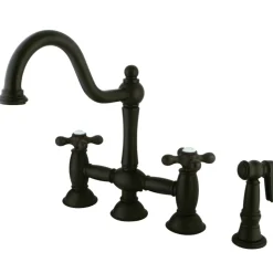 Kingston Brass Restoration Kitchen Bridge Faucet with Brass Sprayer