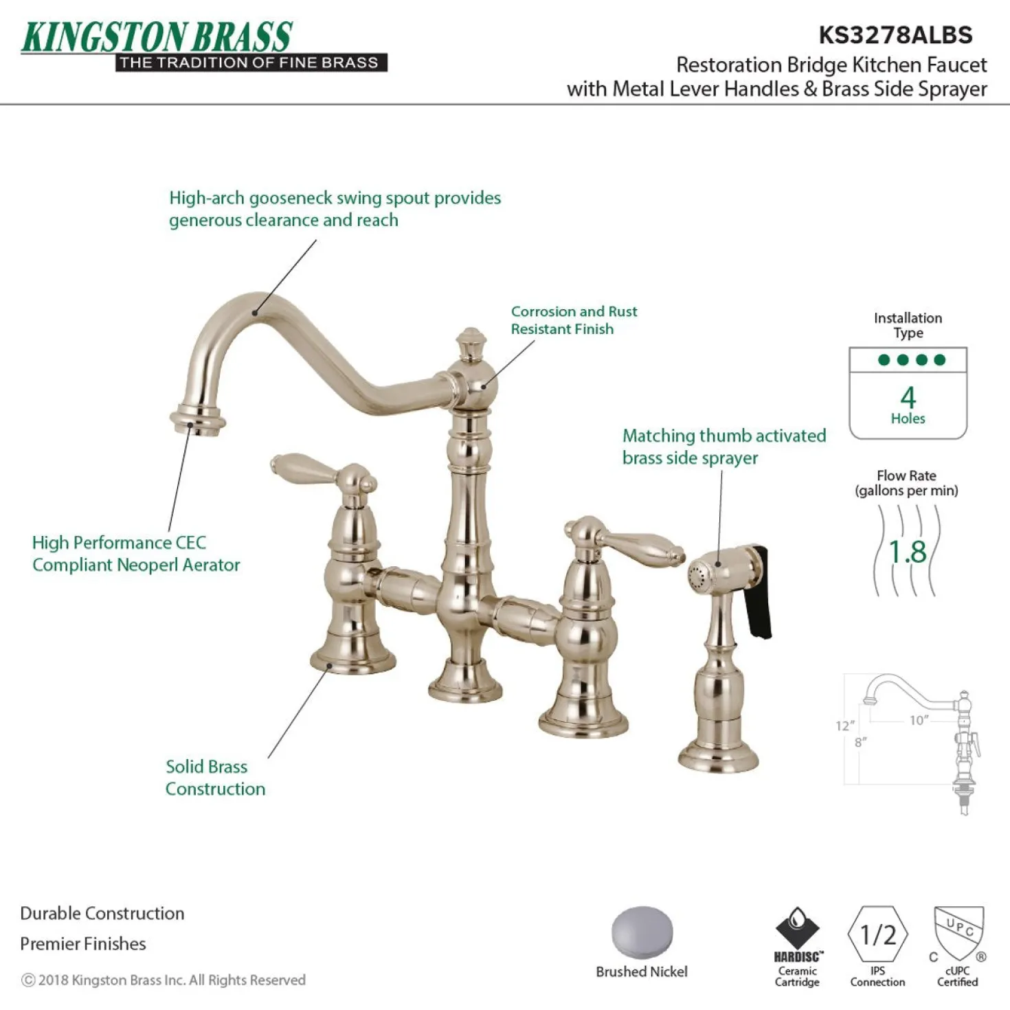 Kingston Brass Restoration Kitchen Faucet with Side Sprayer