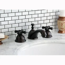 Kingston Brass Restoration Onyx Widespread Lavatory Faucet with Black Porcelain Cross Handle