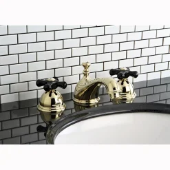 Kingston Brass Restoration Onyx Widespread Lavatory Faucet with Black Porcelain Cross Handle