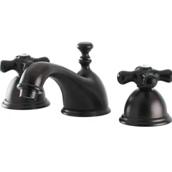 Kingston Brass Restoration Onyx Widespread Lavatory Faucet with Black Porcelain Cross Handle