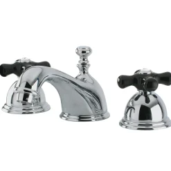 Kingston Brass Restoration Onyx Widespread Lavatory Faucet with Black Porcelain Cross Handle