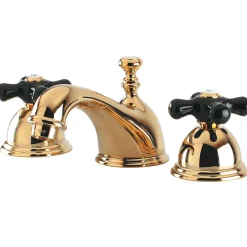 Kingston Brass Restoration Onyx Widespread Lavatory Faucet with Black Porcelain Cross Handle