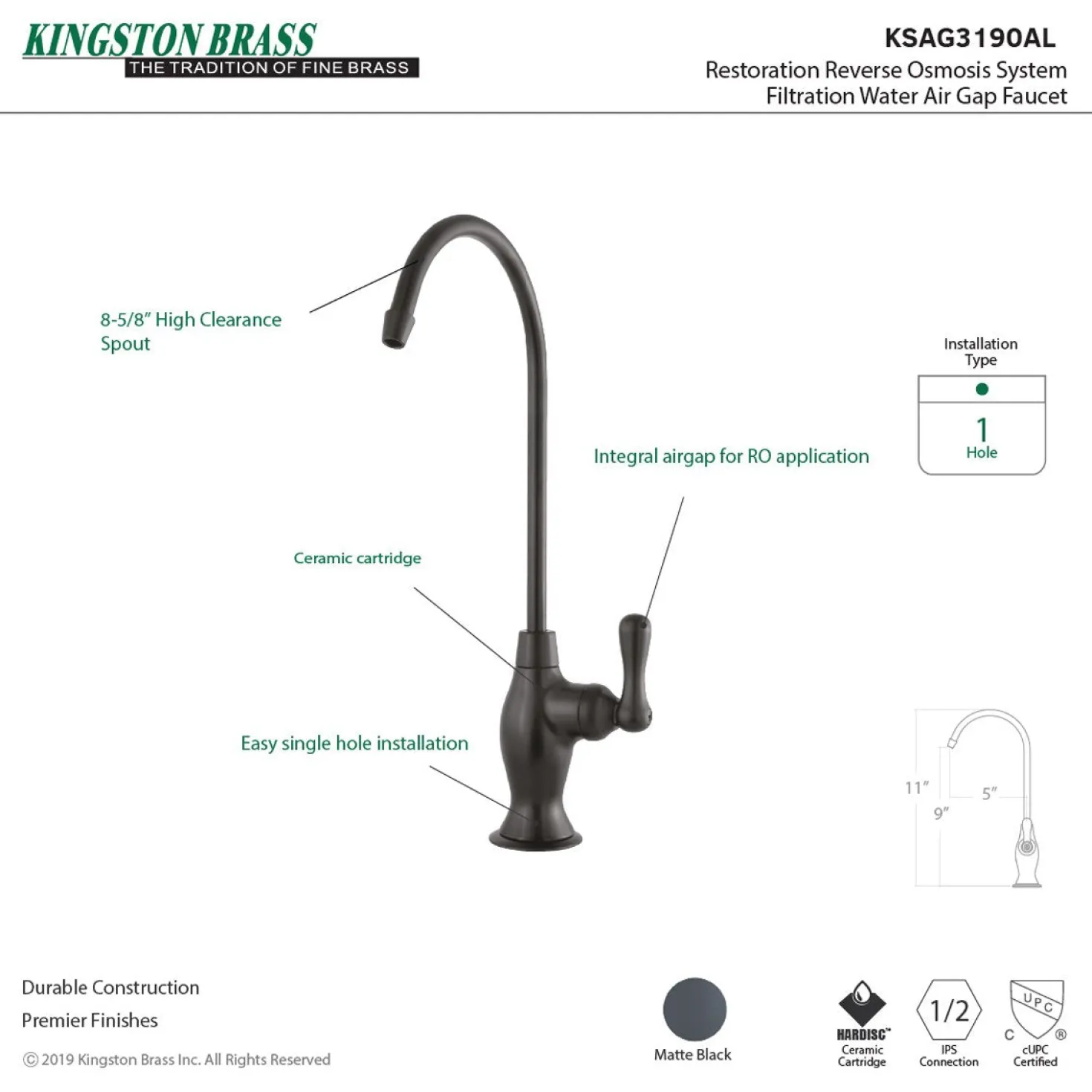 Kingston Brass Restoration Reverse Osmosis System Filtration Water Air Gap Faucet