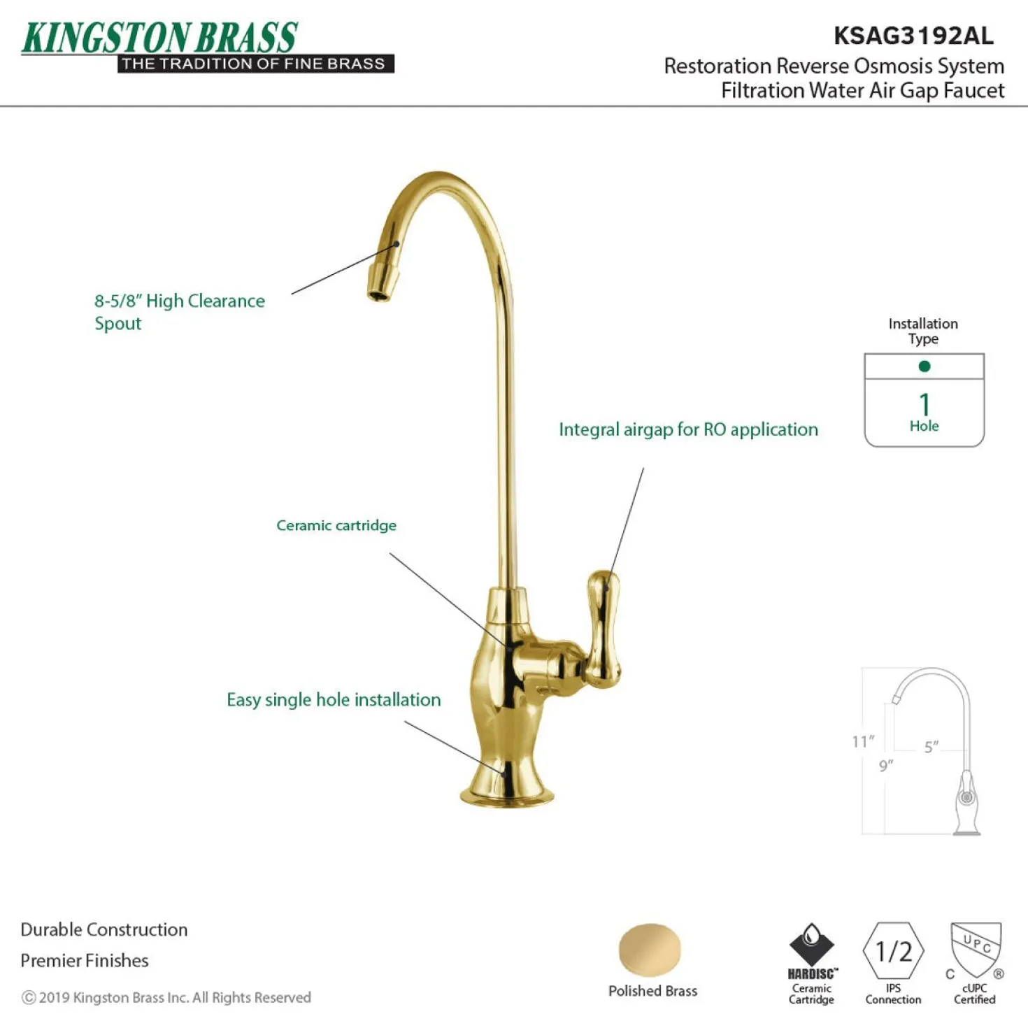 Kingston Brass Restoration Reverse Osmosis System Filtration Water Air Gap Faucet