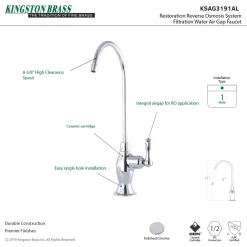 Kingston Brass Restoration Reverse Osmosis System Filtration Water Air Gap Faucet