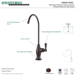 Kingston Brass Restoration Reverse Osmosis System Filtration Water Air Gap Faucet