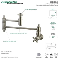 Kingston Brass Restoration Single Hole Wall Mount Pot Filler Kitchen Faucet