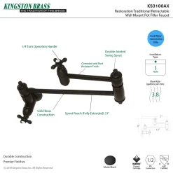 Kingston Brass Restoration Single Hole Wall Mount Pot Filler Kitchen Faucet