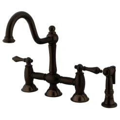 Kingston Brass Restoration Two-Handle Kitchen Bridge Faucet with Brass Sprayer