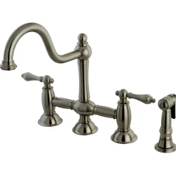 Kingston Brass Restoration Two-Handle Kitchen Bridge Faucet with Brass Sprayer
