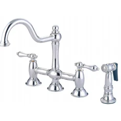Kingston Brass Restoration Two-Handle Kitchen Bridge Faucet with Brass Sprayer