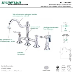 Kingston Brass Restoration Two-Handle Kitchen Bridge Faucet with Brass Sprayer