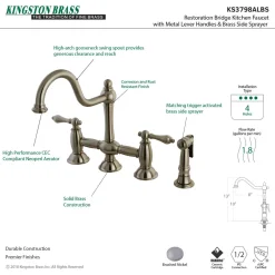 Kingston Brass Restoration Two-Handle Kitchen Bridge Faucet with Brass Sprayer