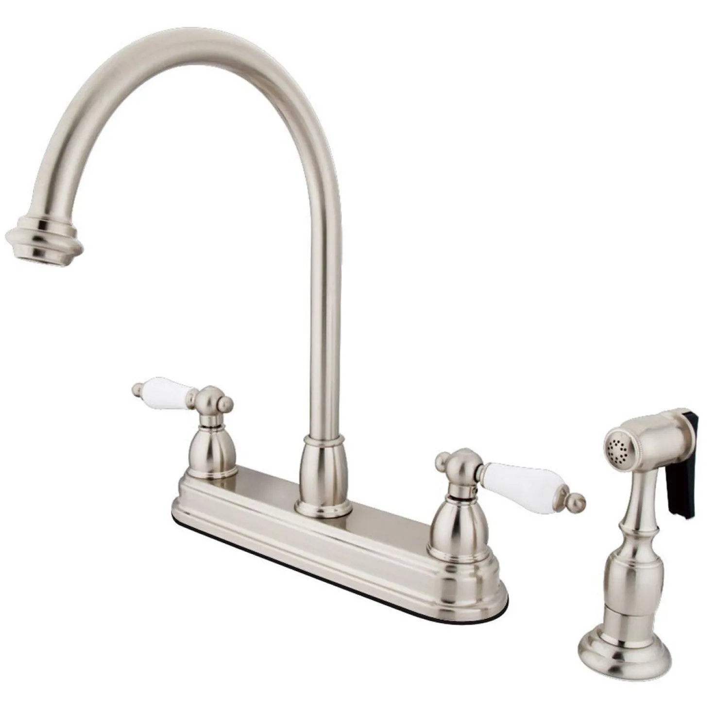 Kingston Brass Restoration Two Handle 8" Kitchen Faucet with Brass Sprayer and Lever Handle