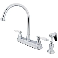 Kingston Brass Restoration Two Handle 8" Kitchen Faucet with Brass Sprayer and Lever Handle
