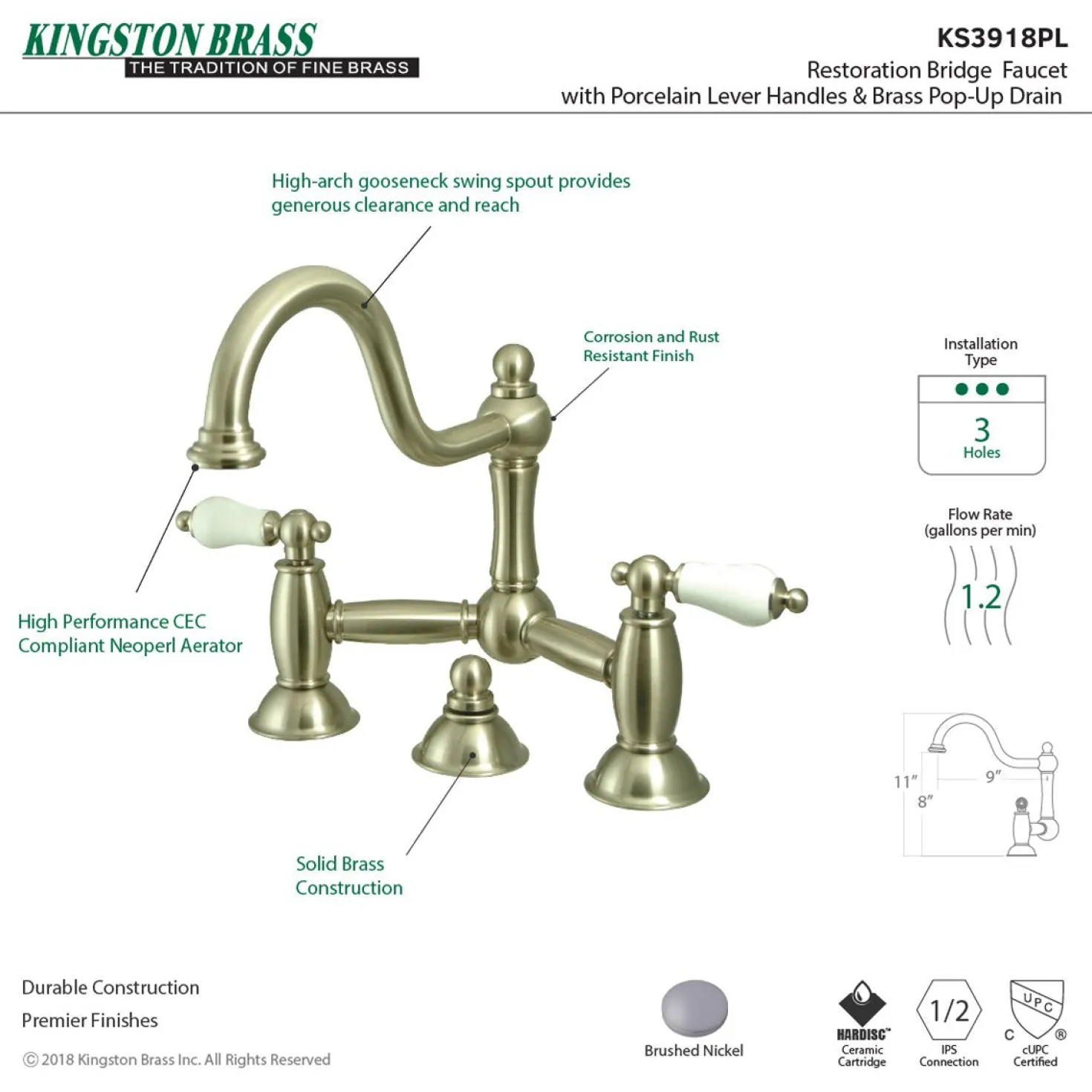 Kingston Brass Restoration Two-Handle Bathroom Bridge Faucet