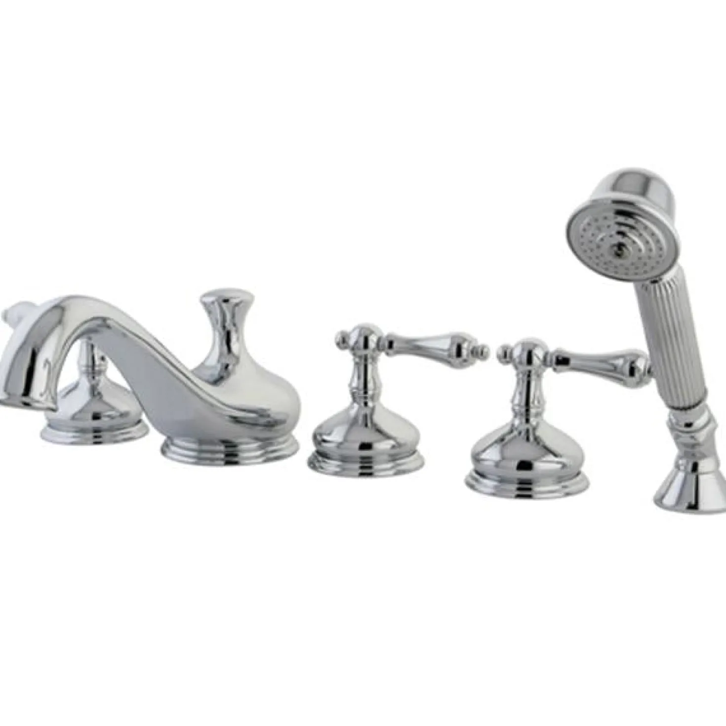 Kingston Brass Restoration Three Handle Roman Tub Filler with Hand Shower