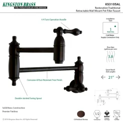 Kingston Brass Restoration Wall Mount Pot Filler Kitchen Faucet