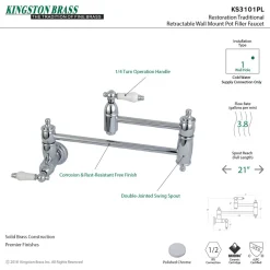 Kingston Brass Restoration Wall Mount Single Hole Pot Filler Kitchen Faucet