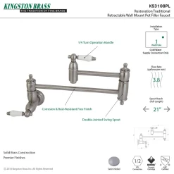 Kingston Brass Restoration Wall Mount Single Hole Pot Filler Kitchen Faucet