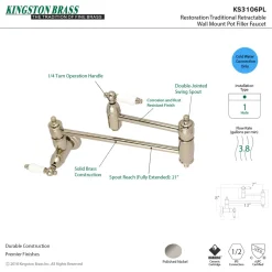 Kingston Brass Restoration Wall Mount Single Hole Pot Filler Kitchen Faucet