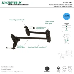 Kingston Brass Restoration Wall Mount Single Hole Pot Filler Kitchen Faucet