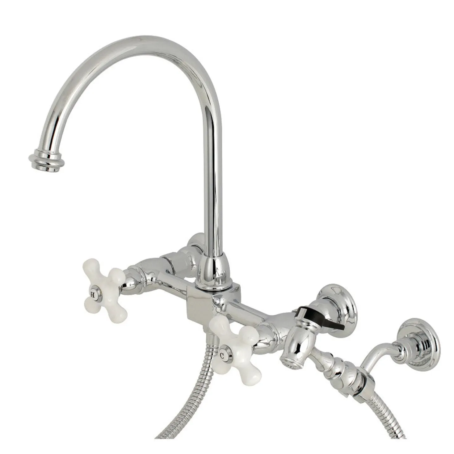 Kingston Brass Restoration Wall Mount 8" Centerset Kitchen Faucet with Brass Sprayer