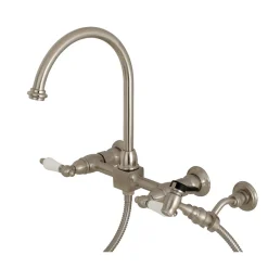 Kingston Brass Restoration Wall Mount 8-Inch Centerset Kitchen Faucet with Brass Sprayer