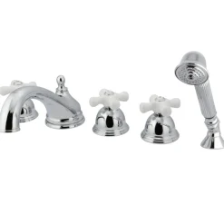 Kingston Brass Roman Cross Handles Tub Faucet with Hand Shower