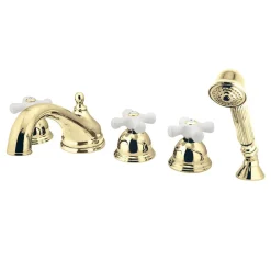 Kingston Brass Roman Cross Handles Tub Faucet with Hand Shower