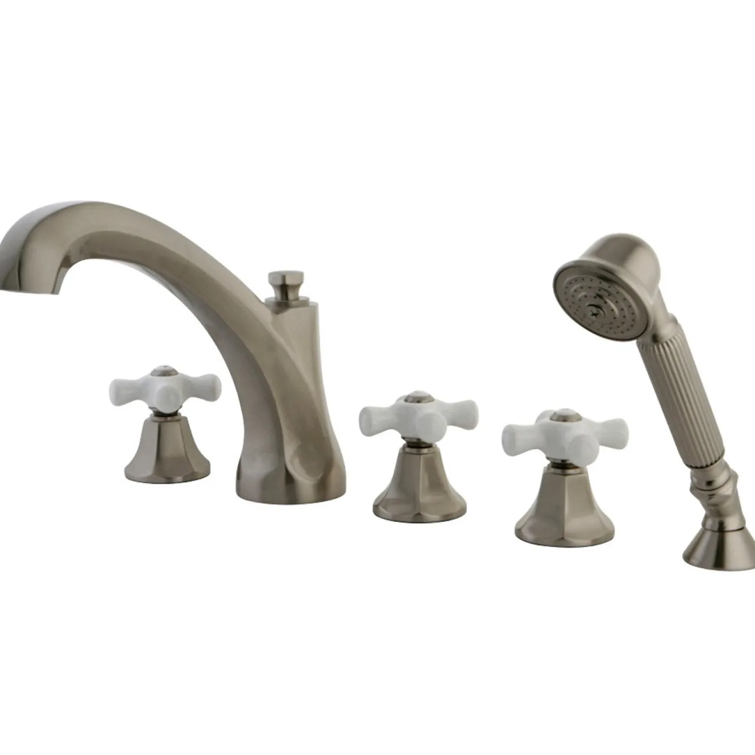 Kingston Brass Roman KS432X5PX-P 3-Cross Handles Tub Faucet with Hand Shower