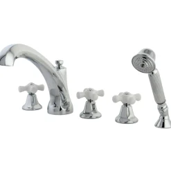 Kingston Brass Roman KS432X5PX-P 3-Cross Handles Tub Faucet with Hand Shower