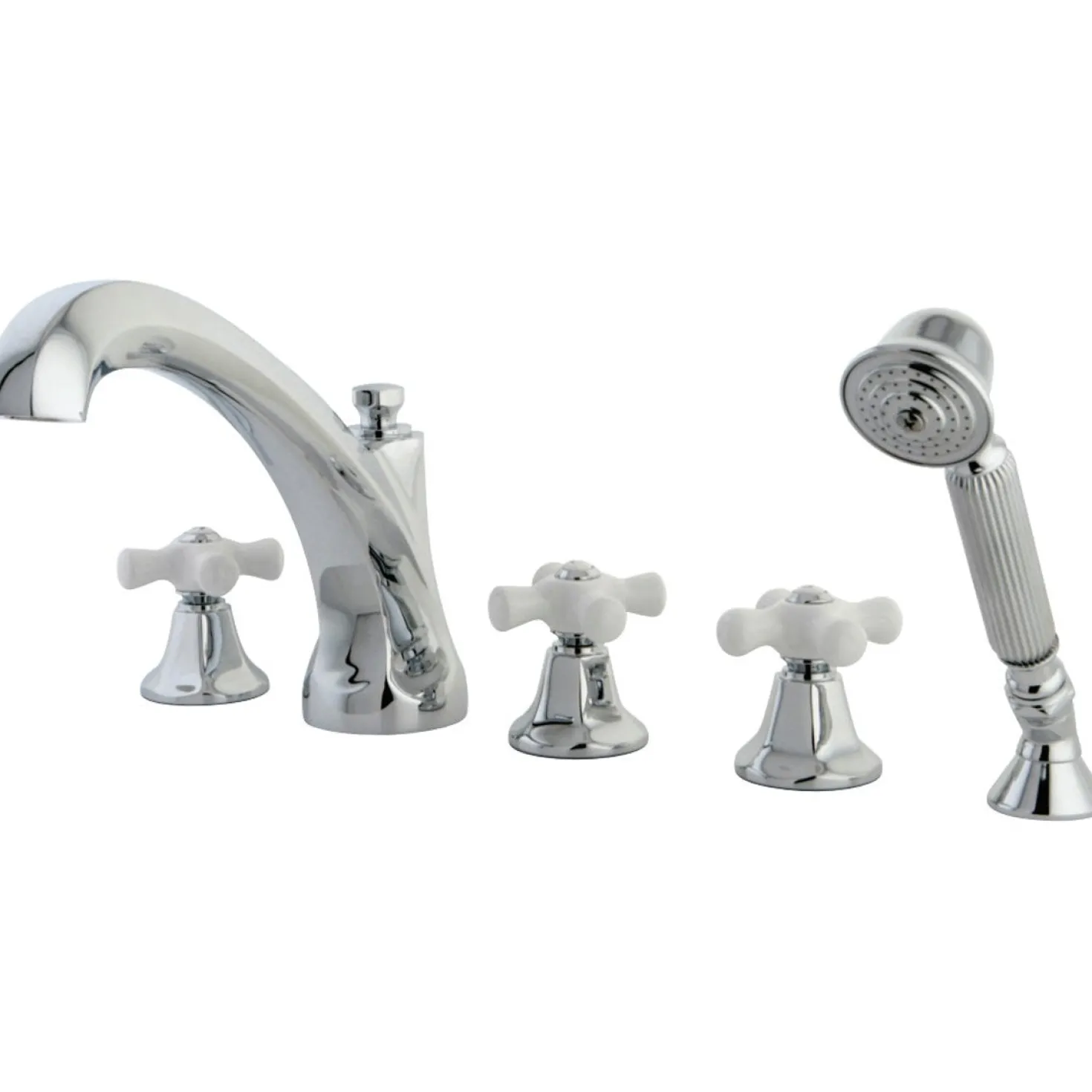 Kingston Brass Roman KS432X5PX-P 3-Cross Handles Tub Faucet with Hand Shower