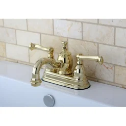 Kingston Brass Royale 4" Centerset Lavatory Faucet with Metal Lever Handle and Heritage Spout