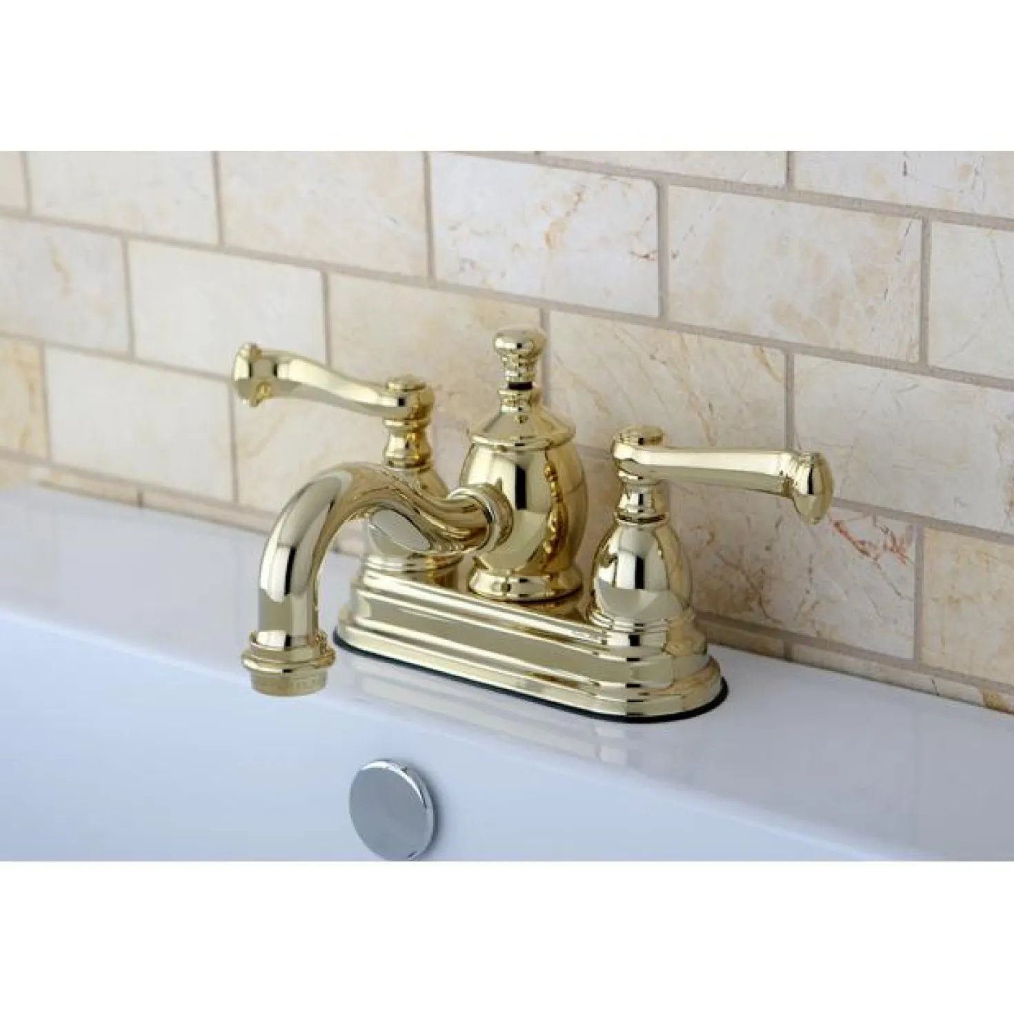 Kingston Brass Royale 4" Centerset Lavatory Faucet with Metal Lever Handle and Heritage Spout